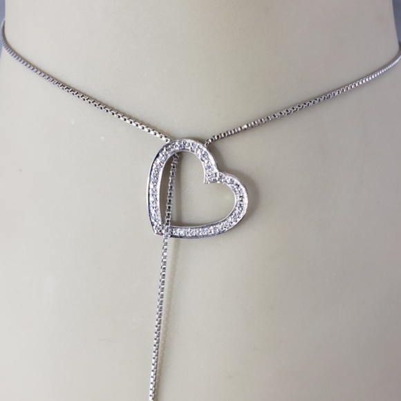 14 Karat White Gold Diamond Heart Lariat Necklace #18745 - Picture 7 of 8